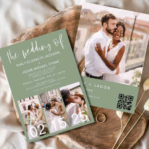 The Wedding of Sage Green Minimalist QR code Invitation