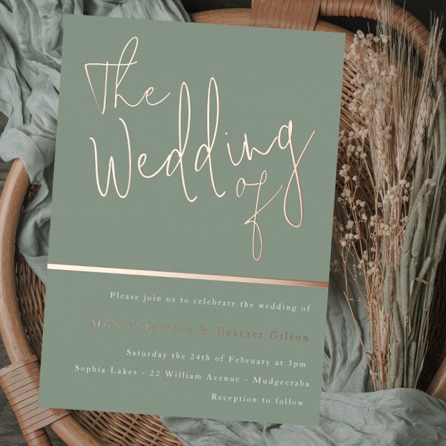 The Wedding of: Sage Green & Rose Gold Foil Invitation (Creator Uploaded)