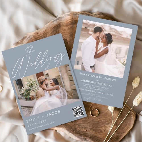 The Wedding of Two Photo Dusty Blue QR code Invitation