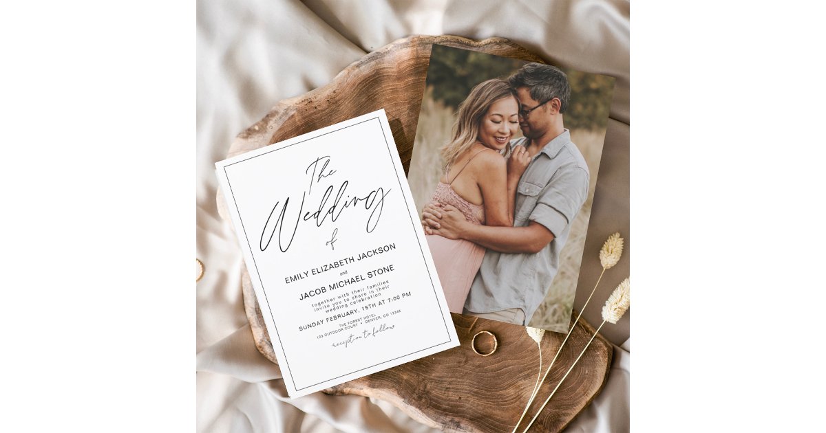 The Wedding of White Black Photo Elegant Invitatio Invitation | Zazzle