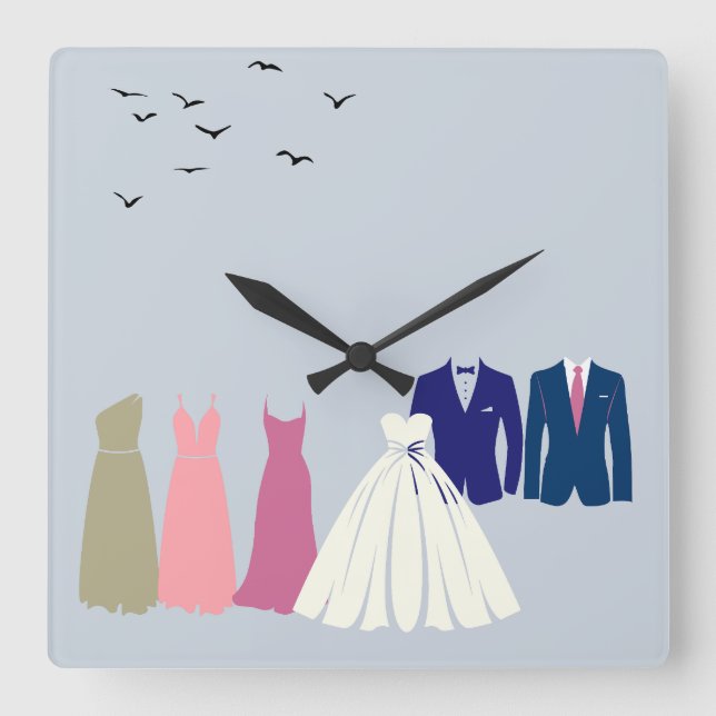 The Wedding Party Square Wall Clock (Front)