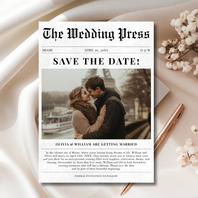 The Wedding Press Newspaper Eiffel Tower Photo Save The Date (Creator Uploaded)