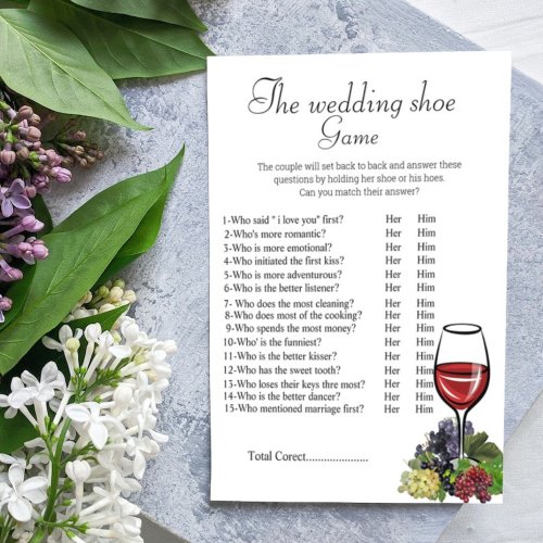 The wedding shoe game bridal shower games thank you card