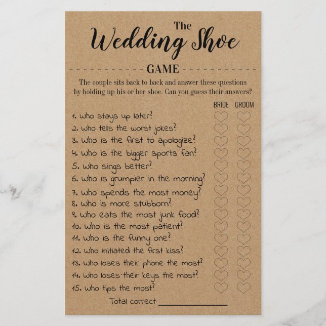 The Wedding Shoe Game Card Flyer (Front)
