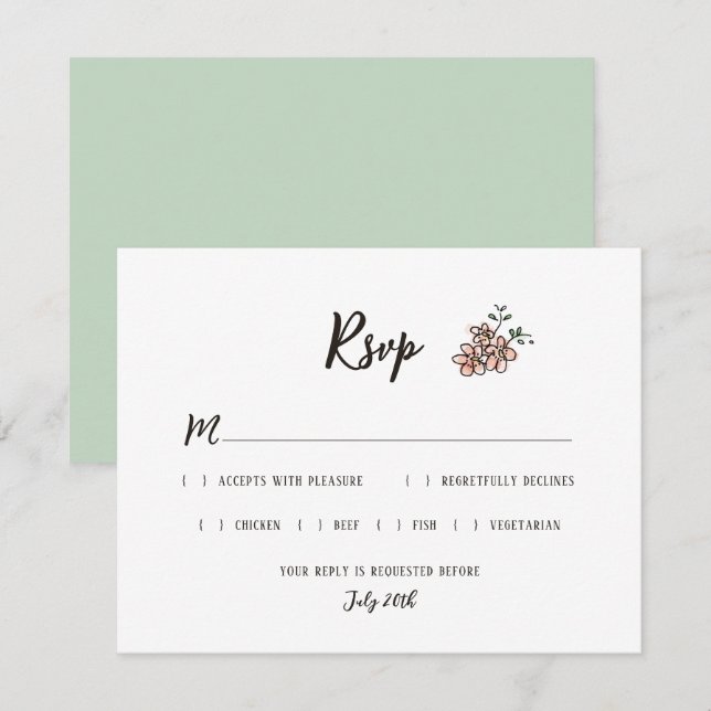 The Wedding Sign Says Rustic Doodle Floral RSVP Card (Front/Back)