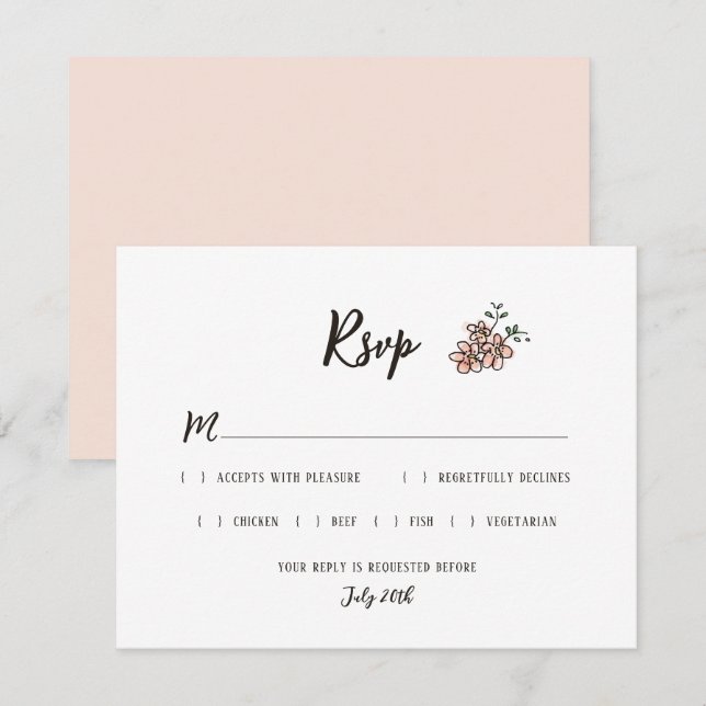 The Wedding Sign Says Rustic Doodle Floral RSVP Card (Front/Back)