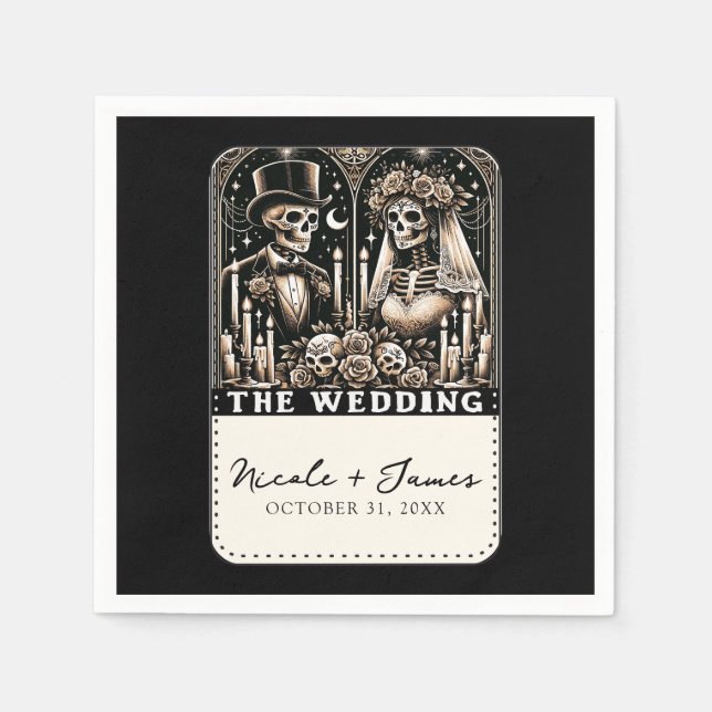 THE WEDDING Tarot Skeletons Bride & Groom Napkins (Front)