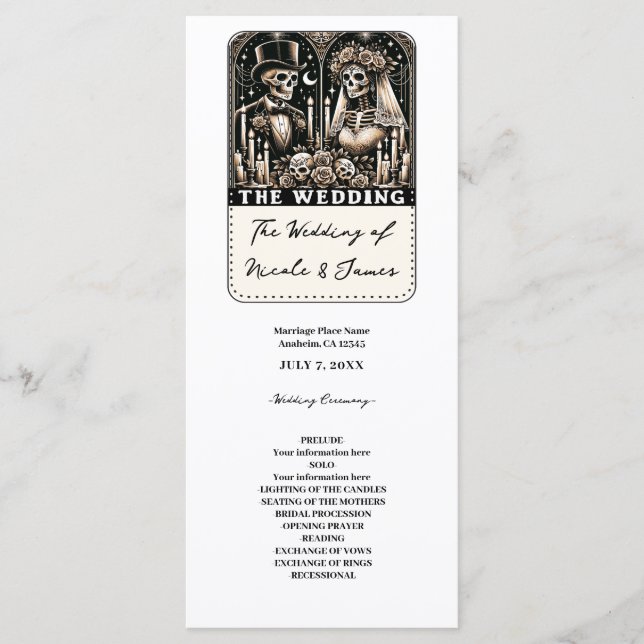 THE WEDDING Tarot Skeletons Bride & Groom Program (Front)