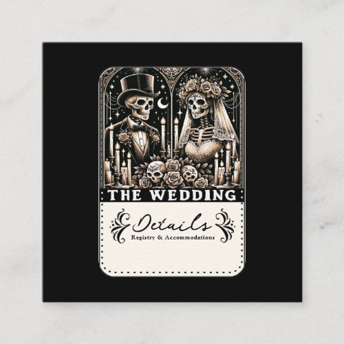 THE WEDDING Tarot Skeletons Bride  Groom Square Business Card