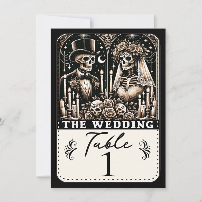 THE WEDDING Tarot Skeletons Wedding Table Number (Front)
