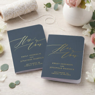 The Wedding Vows   His & Hers Navy Blue Gold Foil Vow Books
