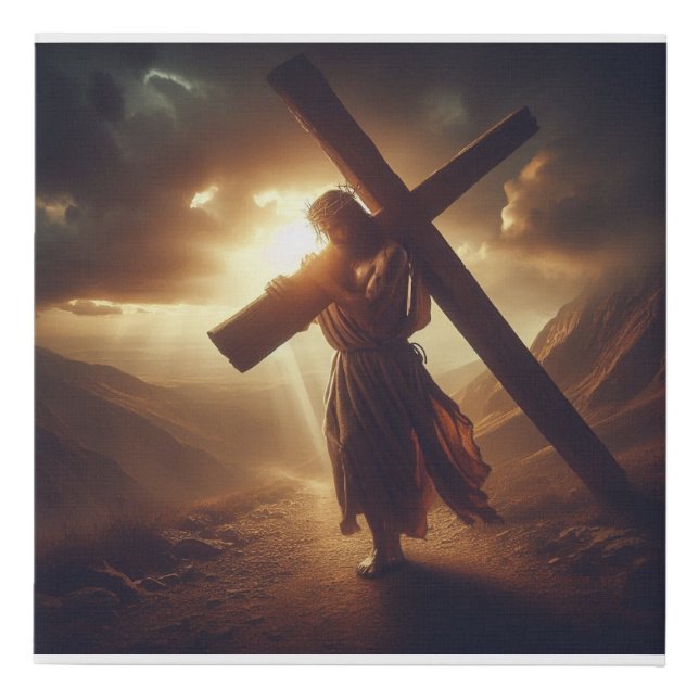 "The Weight of Redemption - Jesus Carrying the Cro Faux Canvas Print (Front)