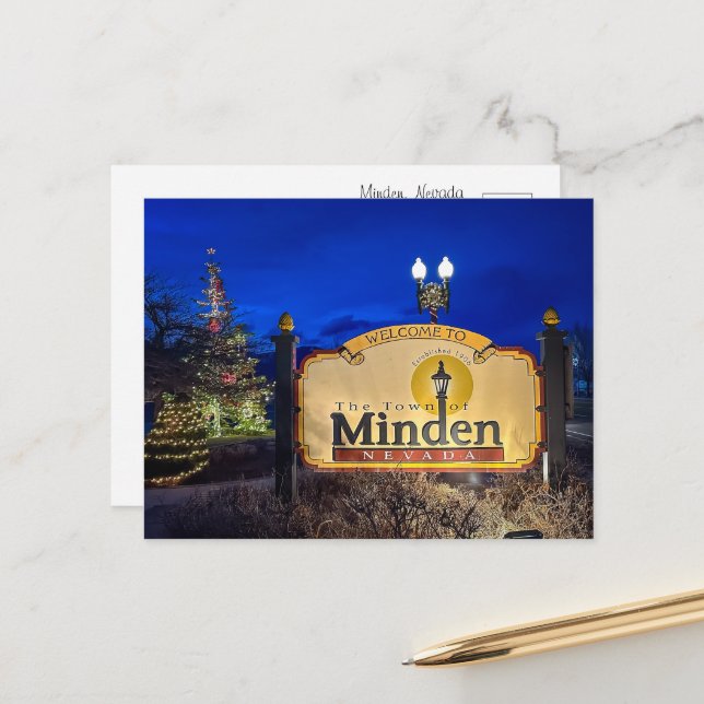 The Welcome Sign for Minden, Nevada Postcard (Front/Back In Situ)