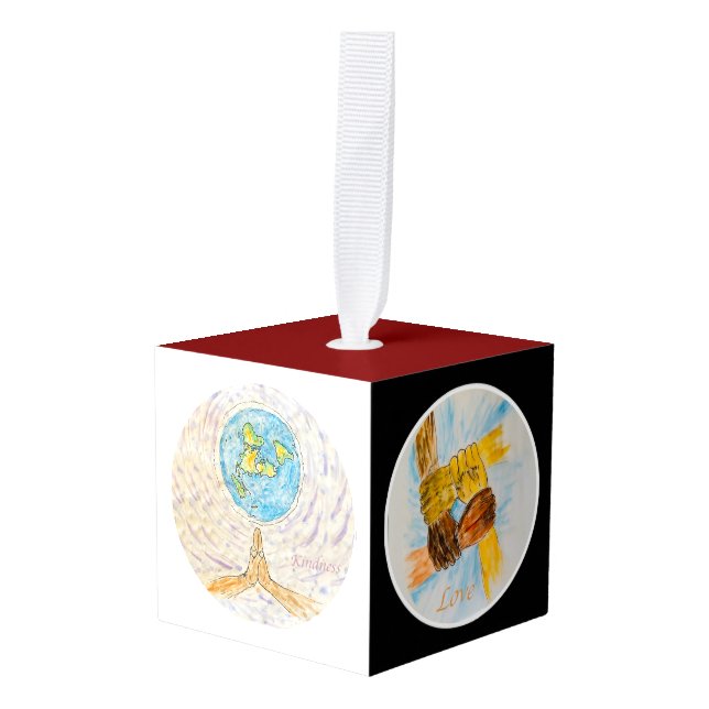 The wellness Sphere - Wooden Cube Ornament (Front Angled)