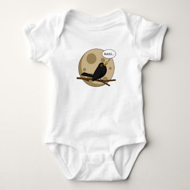 The Werebird - Blackbird Howling at the Moon Comic Baby Bodysuit (Front)