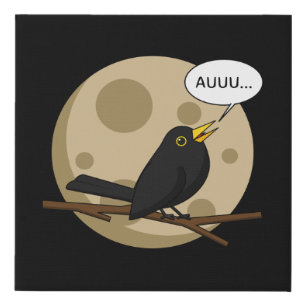 The Werebird - Blackbird Howling at the Moon Comic Faux Canvas Print