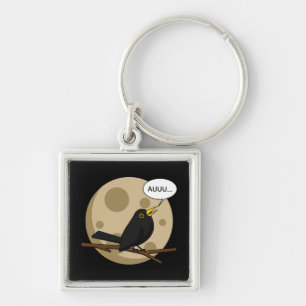 The Werebird - Blackbird Howling at the Moon Comic Keychain