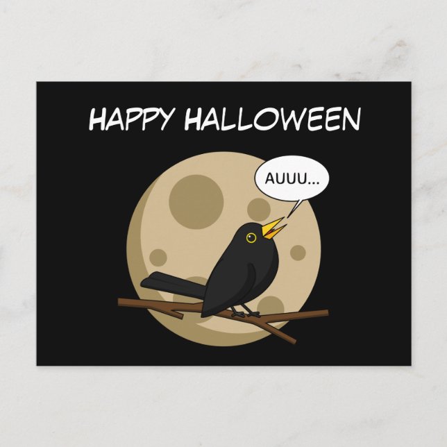 The Werebird - Blackbird Howling at the Moon Comic Postcard (Front)