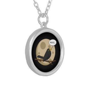The Werebird - Blackbird Howling at the Moon Comic Silver Plated Necklace