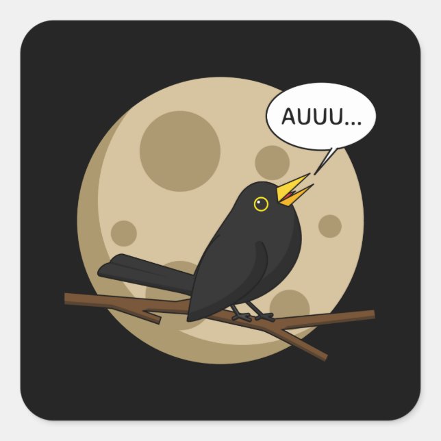 The Werebird - Blackbird Howling at the Moon Comic Square Sticker (Front)
