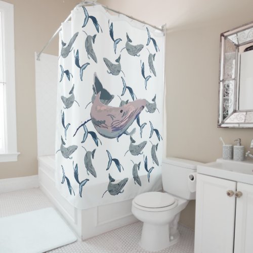 The Whale Swim Shower Curtain