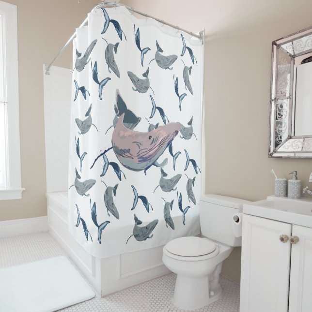 The Whale Swim Shower Curtain (In Situ)