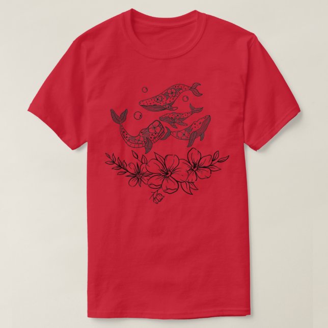 The whales playing with flowers T-Shirt (Design Front)