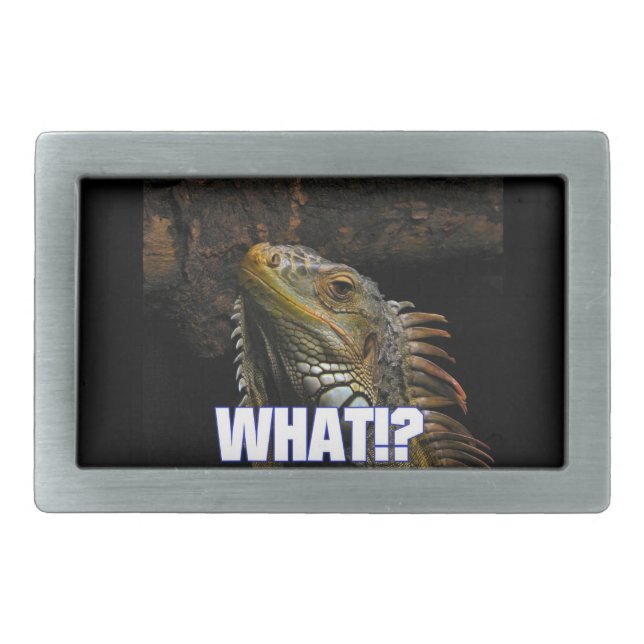 The What!? Iguana Rectangular Belt Buckle (Front)