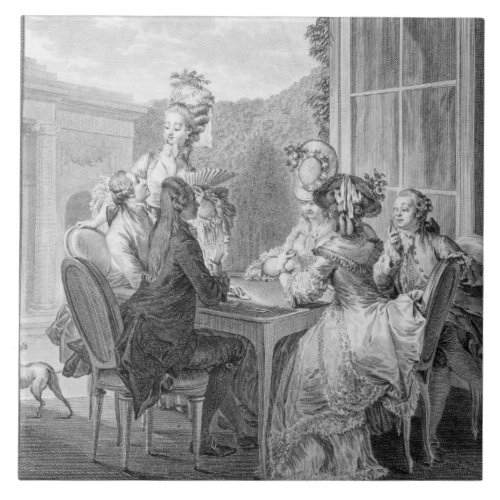 The Whist Party 1783 engraved by Jean Dambrun 1 Ceramic Tile