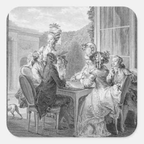 The Whist Party 1783 engraved by Jean Dambrun 1 Square Sticker