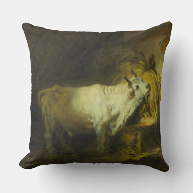 The White Bull in the Stable (oil on canvas) Throw Pillow (Front)
