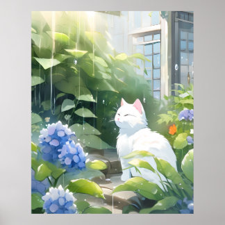 The white cat in the rain poster
