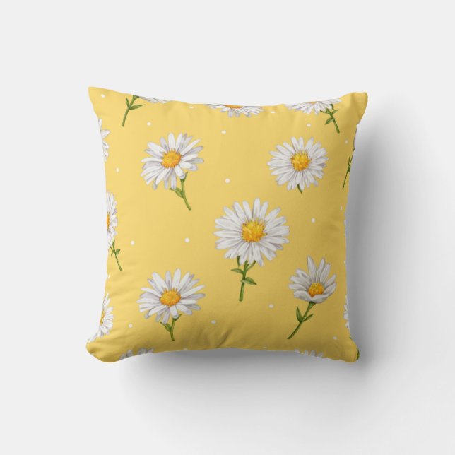 The white daisies flowers, Aesthetic daisies patte Throw Pillow (Front)