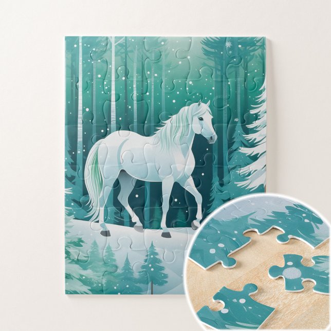 The white horse in the green forest jigsaw puzzle (Creator Uploaded)
