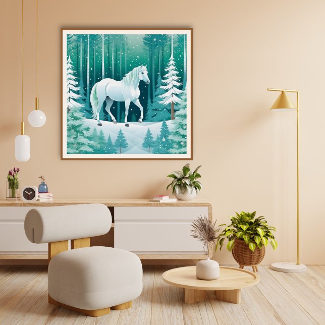 The white horse in the green forest poster (Creator Uploaded)