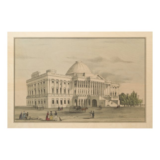 The White House, Capitol at Washington Lithograph Wood Wall Decor (Front)