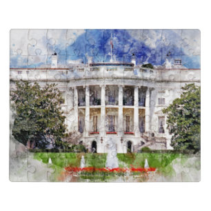 The White House in Washington DC in Watercolor Jigsaw Puzzle