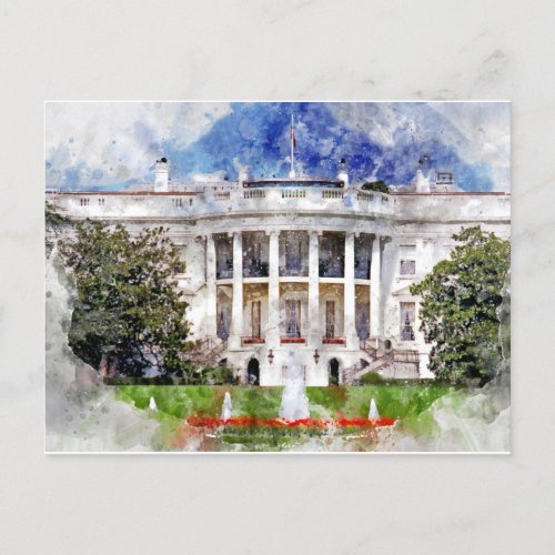 The White House in Washington DC in Watercolor Postcard