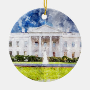 The White House in Washington DC Watercolor Ceramic Ornament
