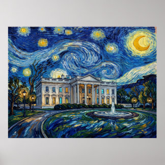 The White House Starry Night Historical Landscape Poster