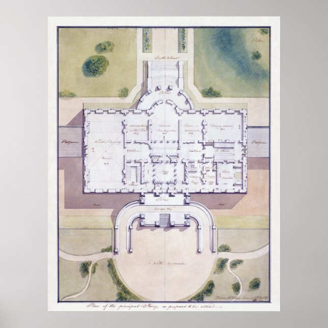 The White House Washington D.C. Architectural Plan Poster (Front)