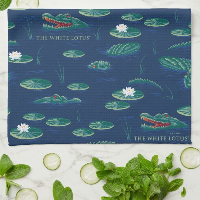 The White Lotus Alligator Lagoon Pattern Kitchen Towel (Folded)