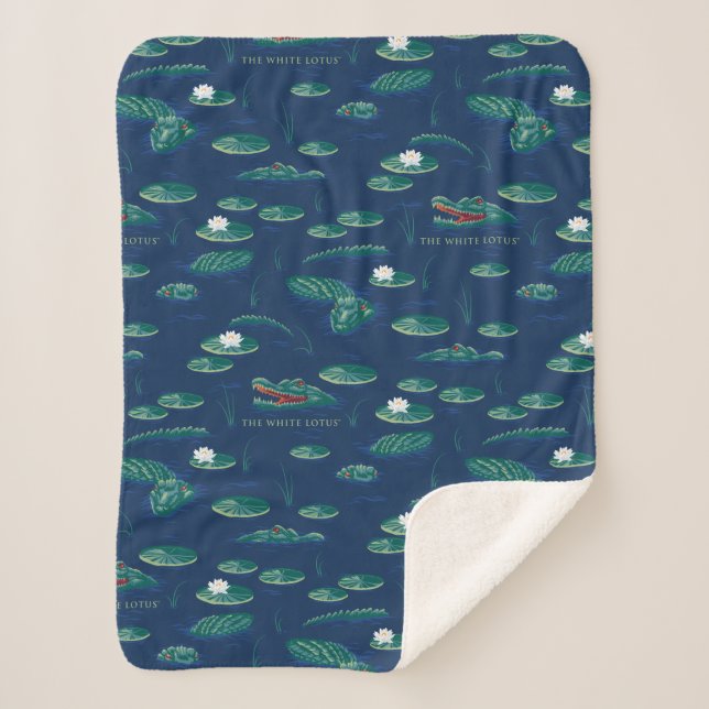 The White Lotus Alligator Lagoon Pattern Sherpa Blanket (Front)