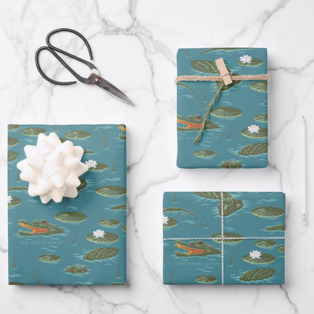 The White Lotus Alligator Waters Pattern Wrapping Paper Sheets (Front)