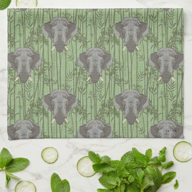 The White Lotus Majestic Elephants Pattern Kitchen Towel (Folded)