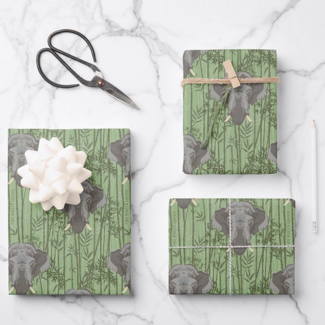 The White Lotus Majestic Elephants Pattern Wrapping Paper Sheets (Front)