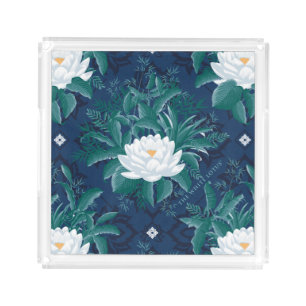 The White Lotus Midnight Lotus Pattern Acrylic Tray