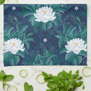 The White Lotus Midnight Lotus Pattern Kitchen Towel