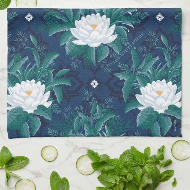 The White Lotus Midnight Lotus Pattern Kitchen Towel (Folded)
