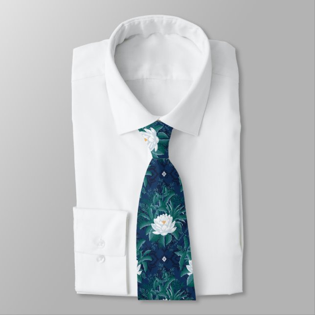 The White Lotus Midnight Lotus Pattern Neck Tie (Tied)